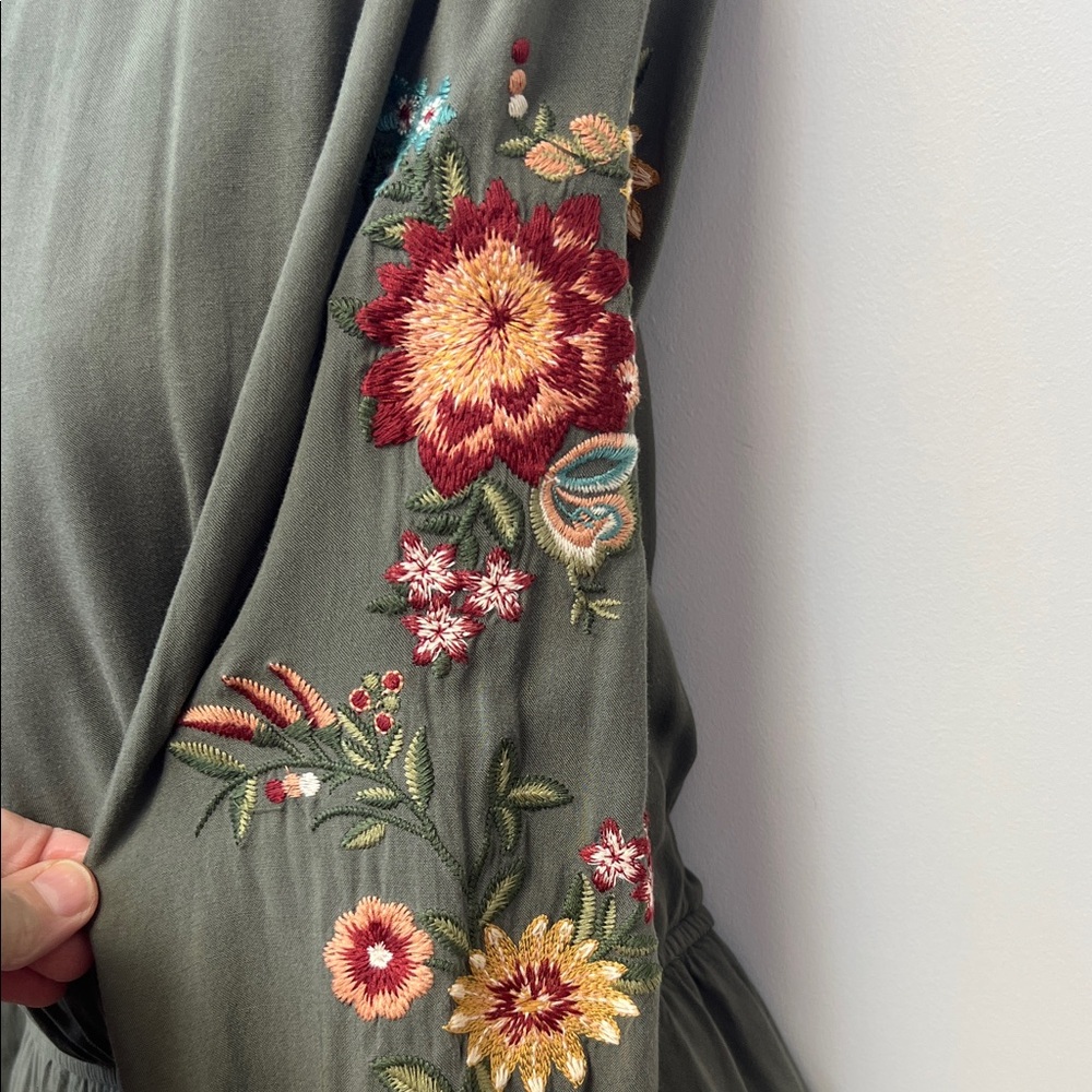 Savanna Jane Green Boho Floral Long Sleeve Dress Size Small - Picture 8 of 16